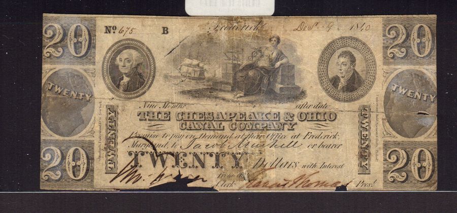 Frederick, MD 1840 $20 Chesapeake & Ohio Canal Company, 675